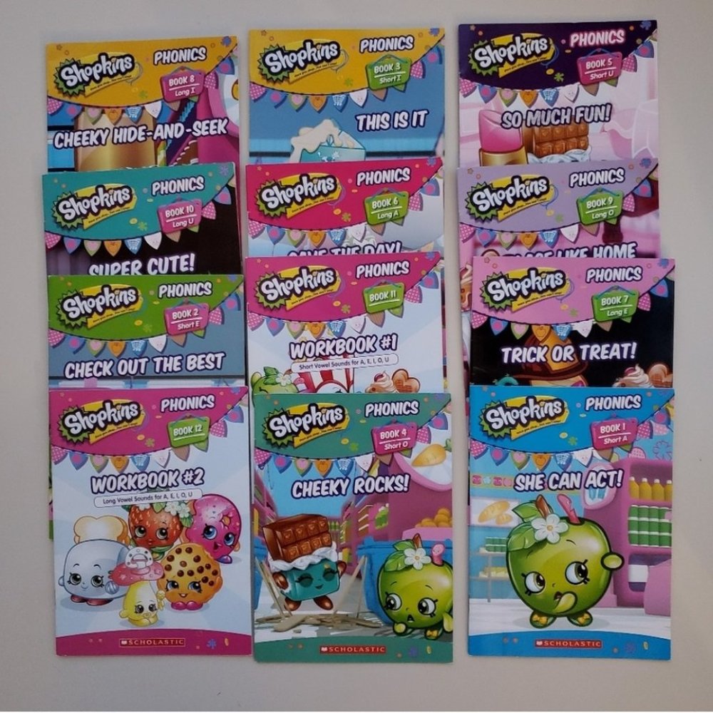 SHOPKINS Learn to read boxed set PHONICS 10 BOOKS WITH 2 WORKBOOKS